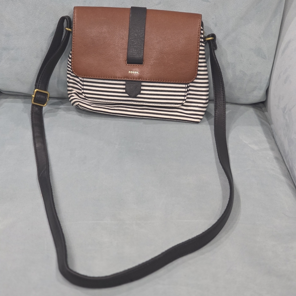 Fossil Black and Brown Striped Crossbody Bag